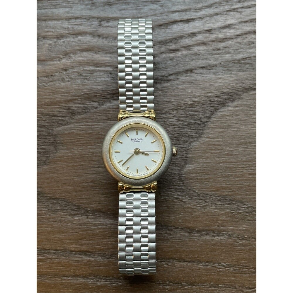Vintage Bulova Germany Quartz Watch 90E08 Women Dual Tone Needs New Battery